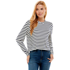 ATP-2331RS-Women's Crew Neck Stripe Print Long Sleeves Top | Made in USA | Azules Wholesale