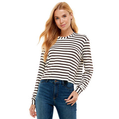 ATP-2331RS-Women's Crew Neck Stripe Print Long Sleeves Top | Made in USA | Azules Wholesale