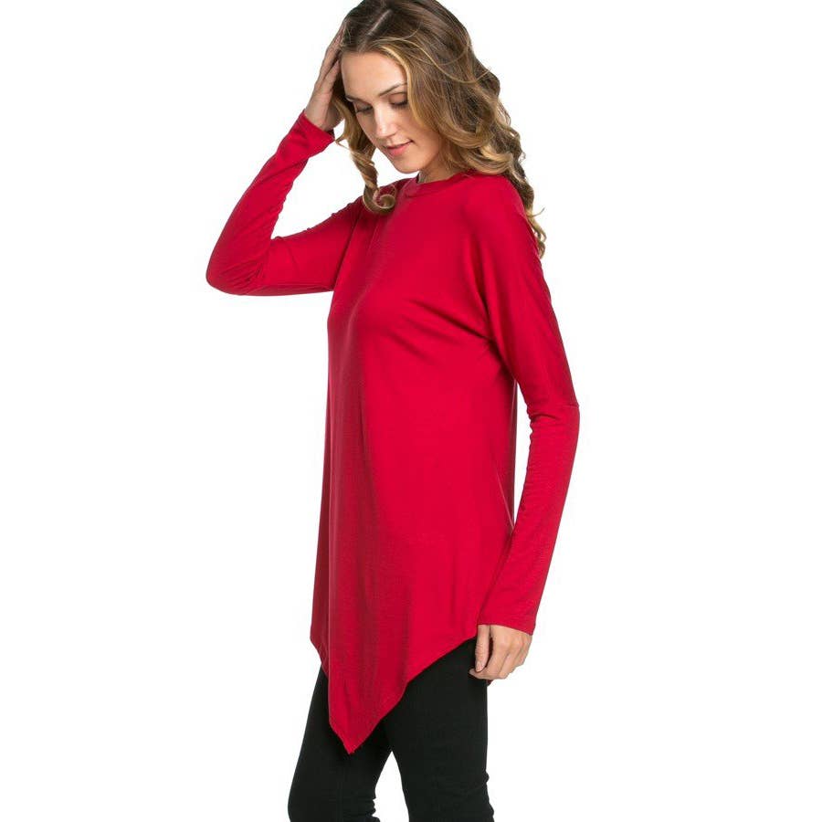 ATP-2262RS Asymmetric Crew Neck Long Sleeve Tunic | Made in USA | Azules Wholesale