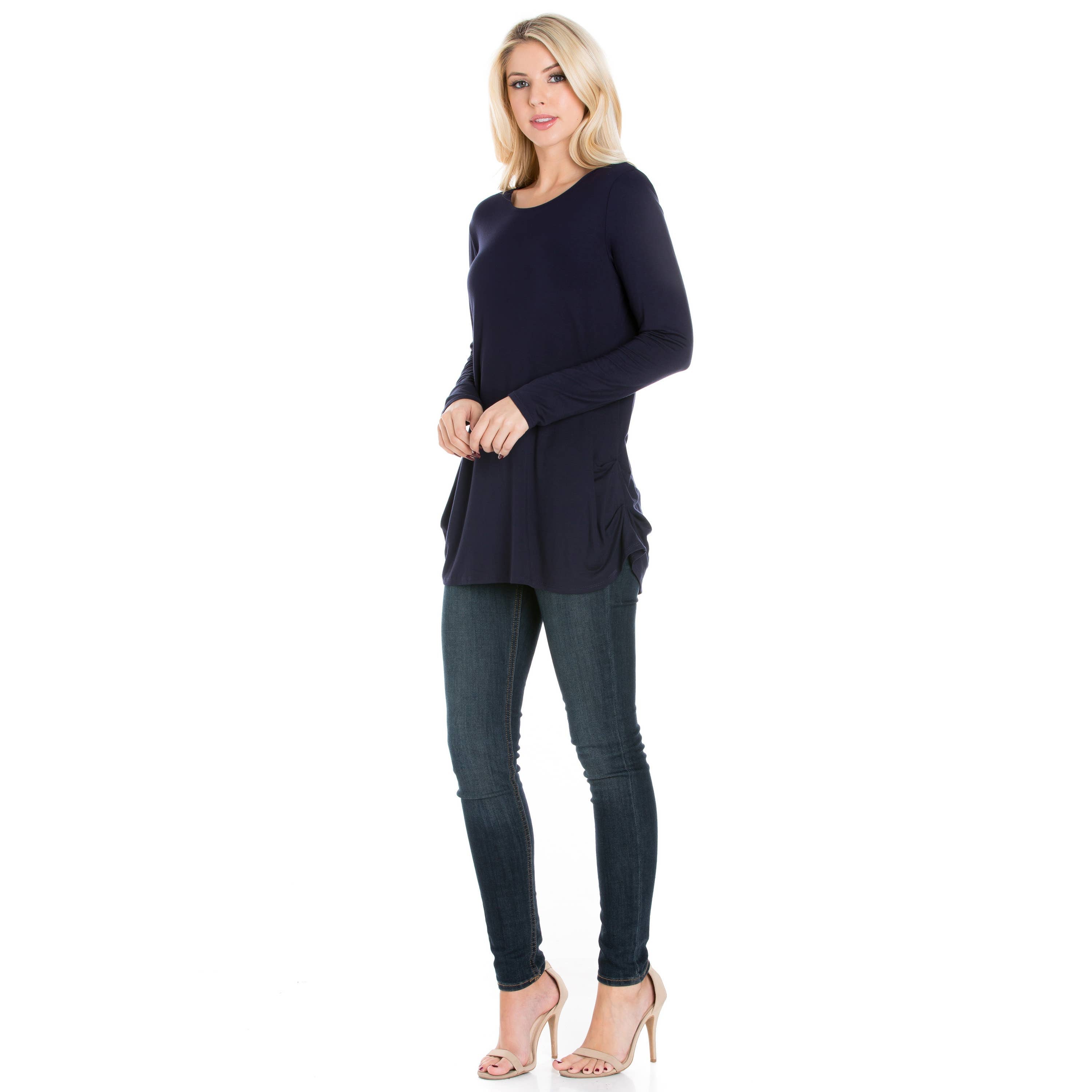 ATP-2304RS Long Sleeve Ruched Side Tunic | Made in USA | Azules Wholesale