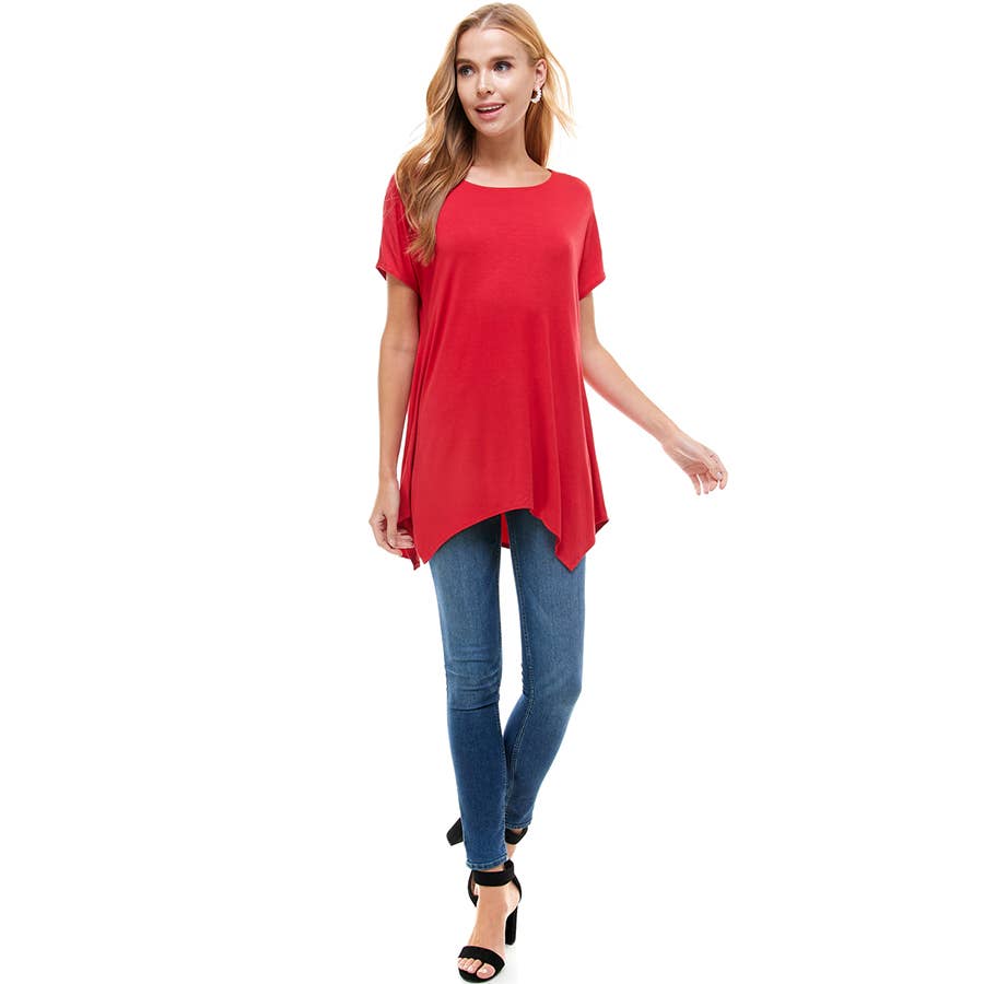 ATP-2307RS Cap Sleeve Basic Asymmetric Tunic | Made in USA | Azules Wholesale