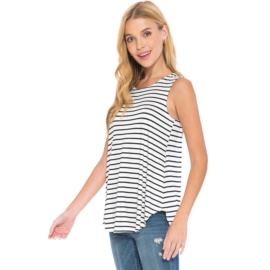 ATP-2308RS-AZULES Women's Stripe Print Casual Sleeveless Top | Made in USA | Azules Wholesale