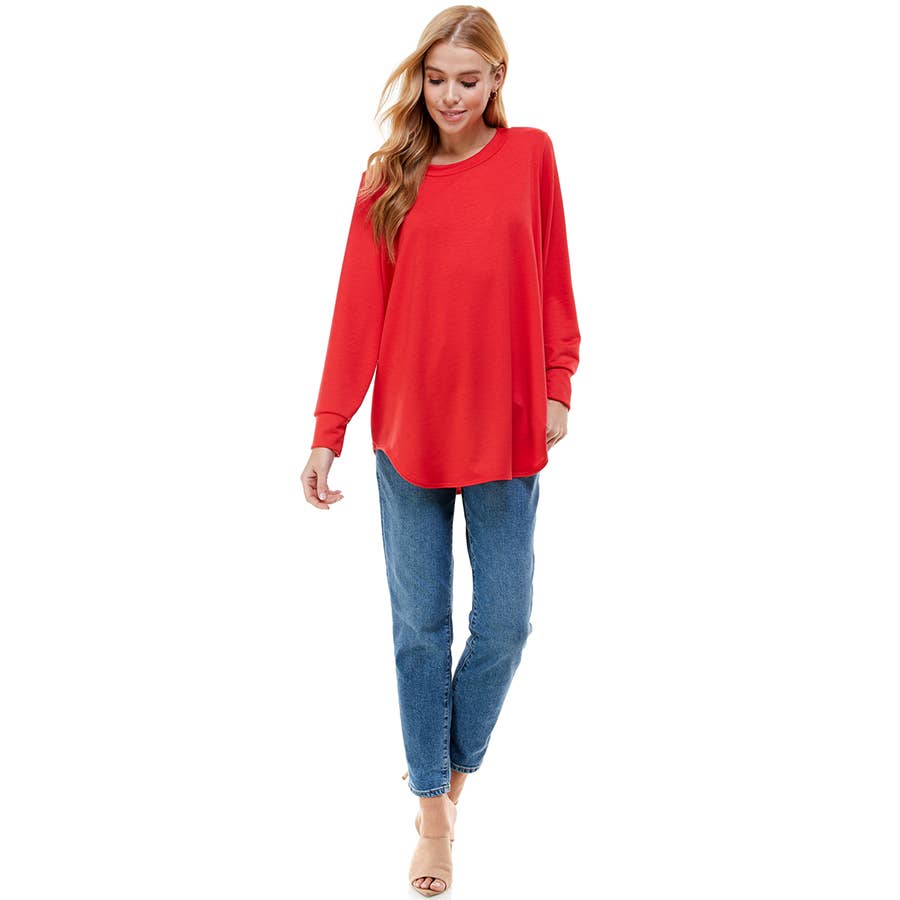 ATP-2321FT-Women's Oversized Long Sleeve Crew Neck Tunic | Made in USA | Azules Wholesale