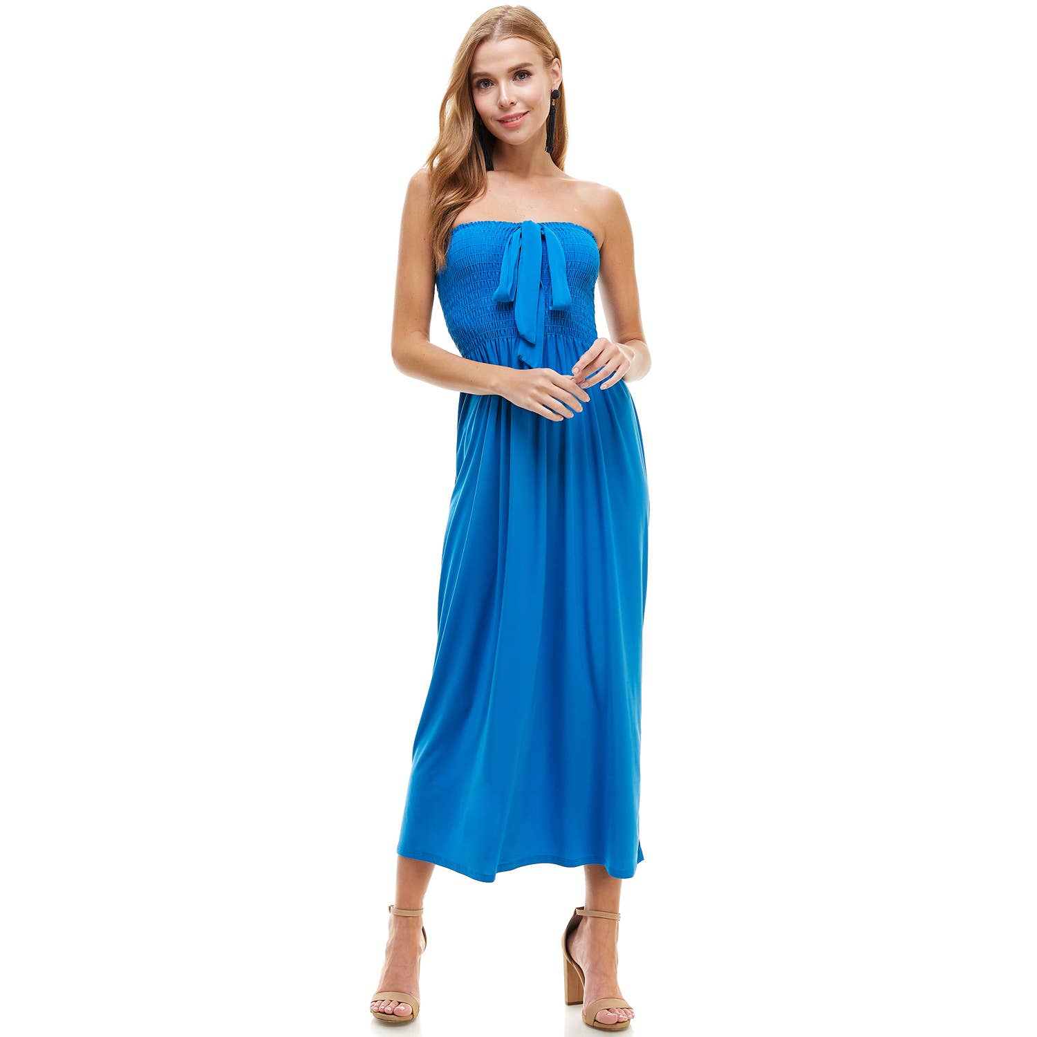 ADL-8268PS Halter Smocked Maxi Dress with Shirred Upper Top | Made in USA | Azules Wholesale