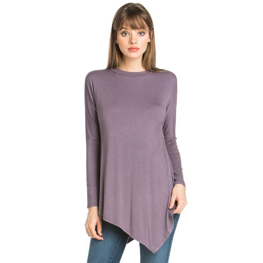 ATP-2262RS Asymmetric Crew Neck Long Sleeve Tunic | Made in USA | Azules Wholesale