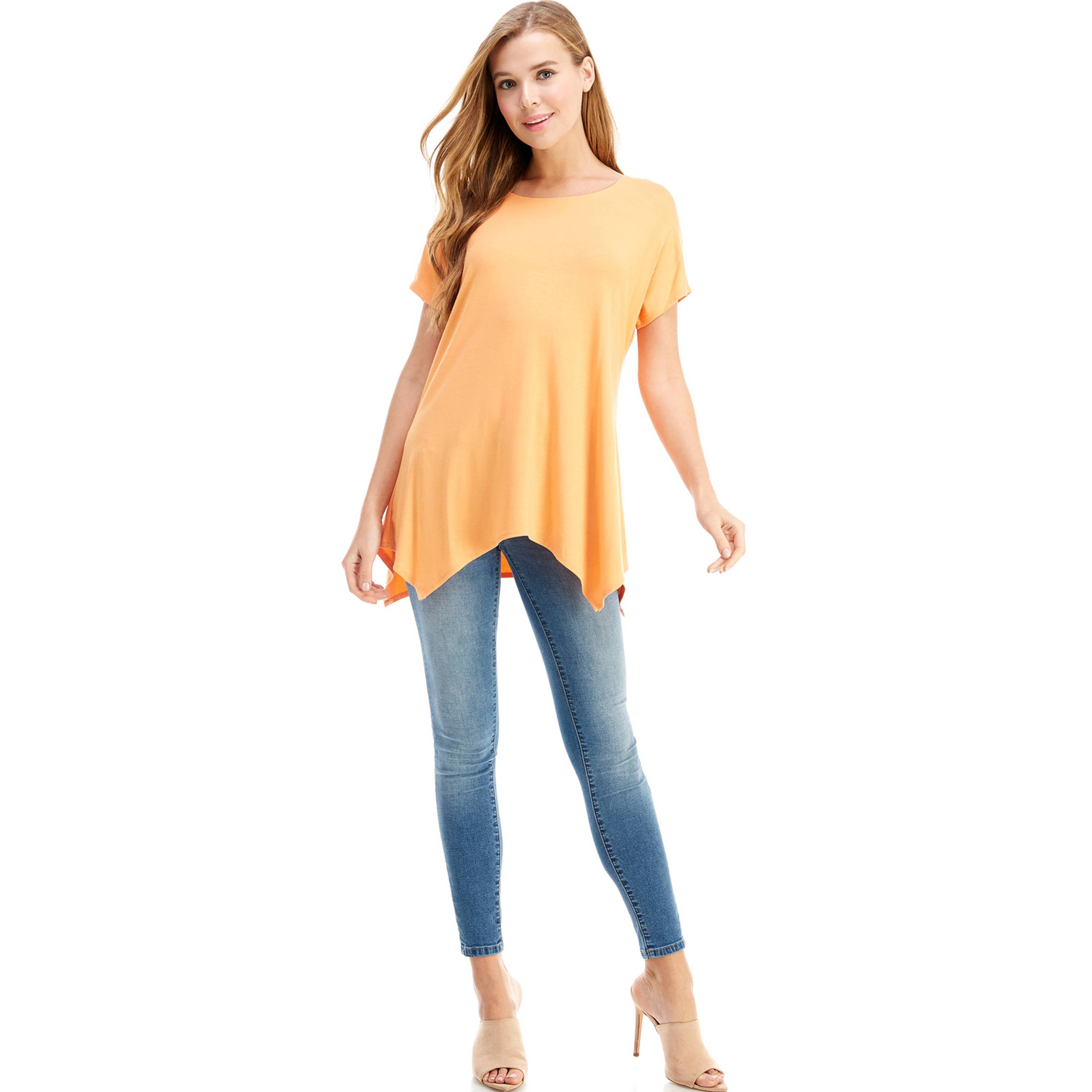 ATP-2307RS Cap Sleeve Basic Asymmetric Tunic | Made in USA | Azules Wholesale