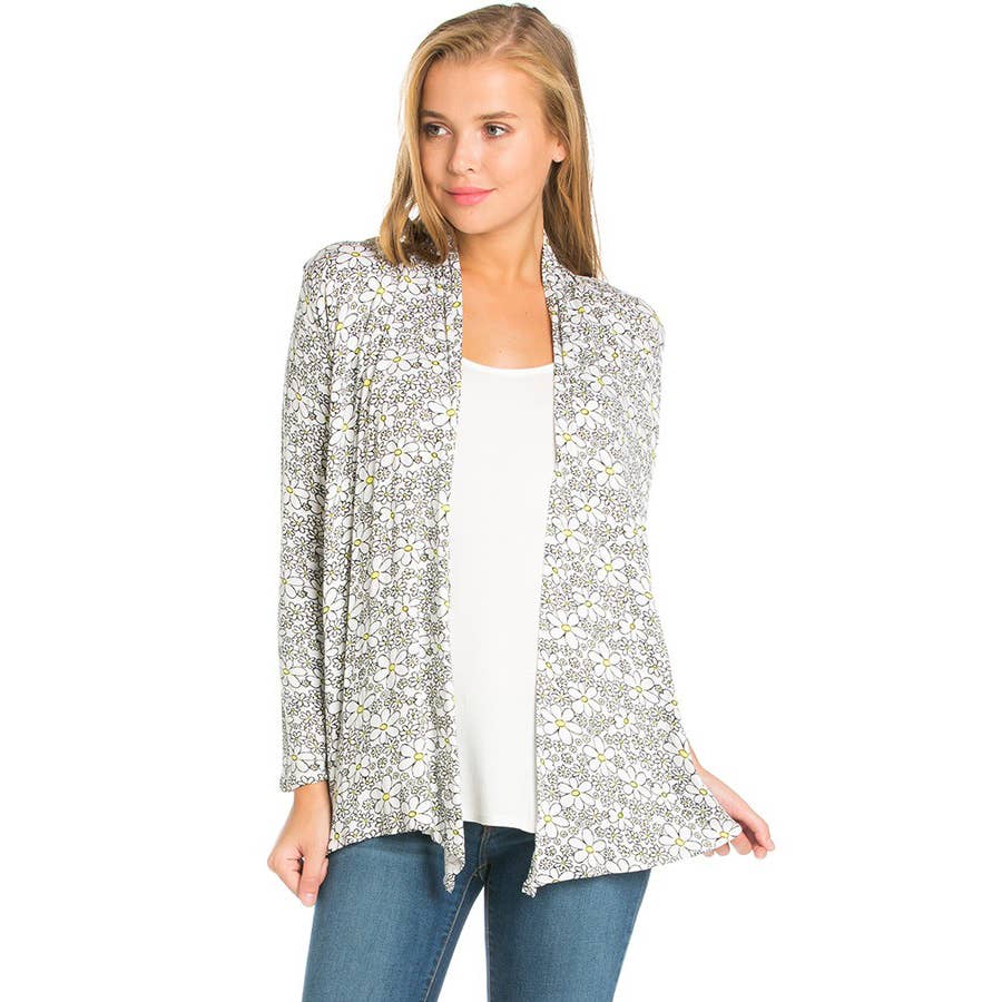 AJK-2057RS-Women's Floral Print Open Front Cardigan | Made in USA | Azules Wholesale