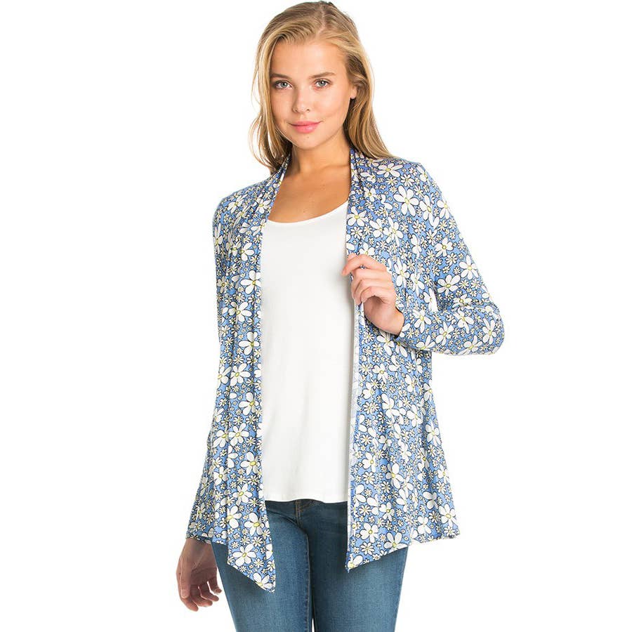 AJK-2057RS-Women's Floral Print Open Front Cardigan | Made in USA | Azules Wholesale