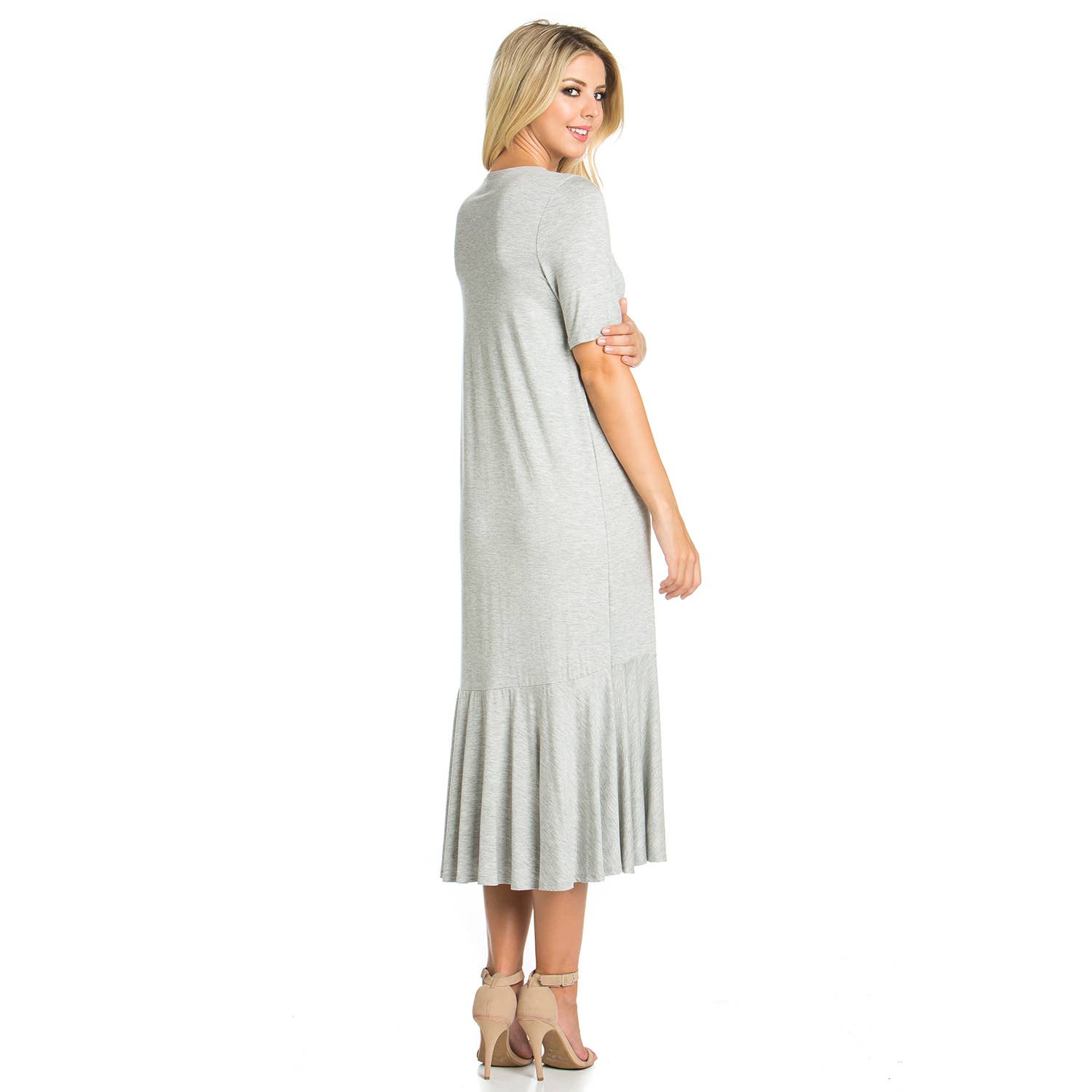 ADM-8259RS Short Sleeve Ruffle Hem Dress | Made in USA | Azules Wholesale