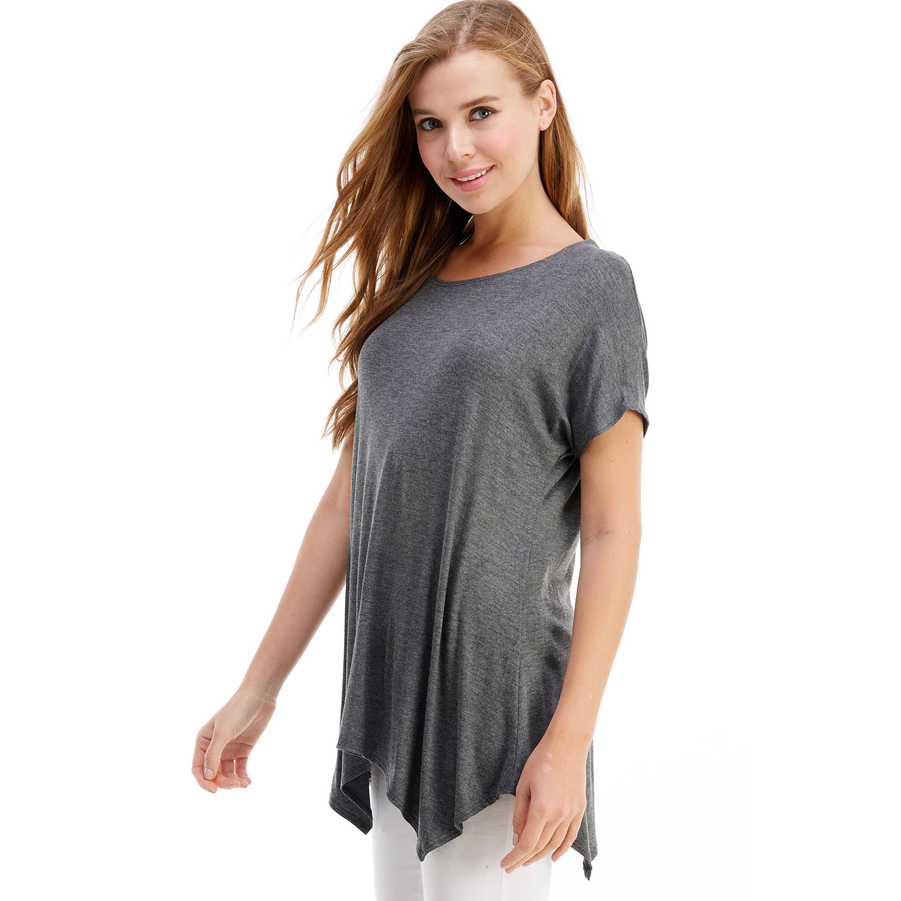 ATP-2307RS Cap Sleeve Basic Asymmetric Tunic | Made in USA | Azules Wholesale