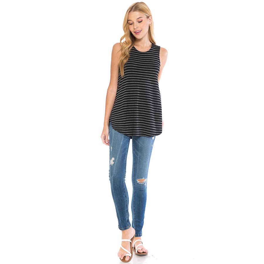 ATP-2308RS-AZULES Women's Stripe Print Casual Sleeveless Top | Made in USA | Azules Wholesale