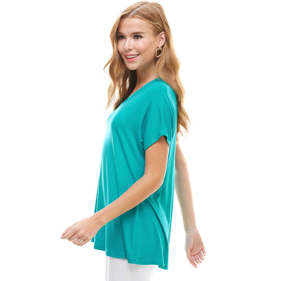 ATP-2318RS Women's Basic Cap Sleeve V-Neck Tunic | Made in USA | Azules Wholesale