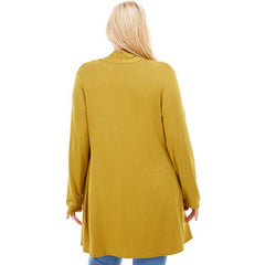 AJK-3001RSX Plus Size Long Sleeve Open Front Drape Cardigan | Made in USA | Azules Wholesale