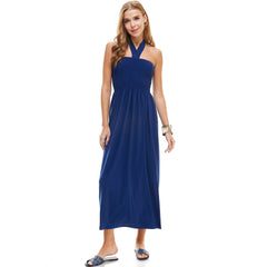 ADL-8268PS Halter Smocked Maxi Dress with Shirred Upper Top | Made in USA | Azules Wholesale