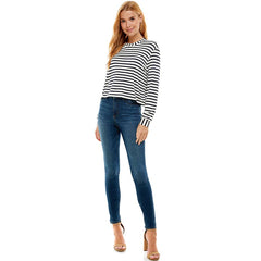 ATP-2331RS-Women's Crew Neck Stripe Print Long Sleeves Top | Made in USA | Azules Wholesale