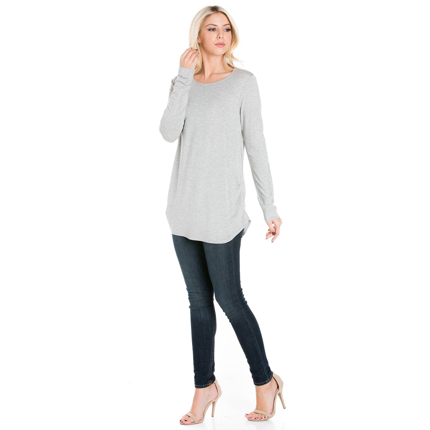 ATP-2304RS Long Sleeve Ruched Side Tunic | Made in USA | Azules Wholesale