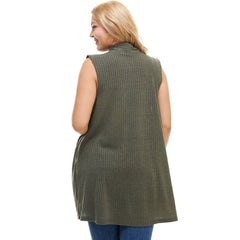 AJK-3012HC PLUS SIZE Ribbed Sleeveless Cardigan with Pockets | Made in USA | Azules Wholesale