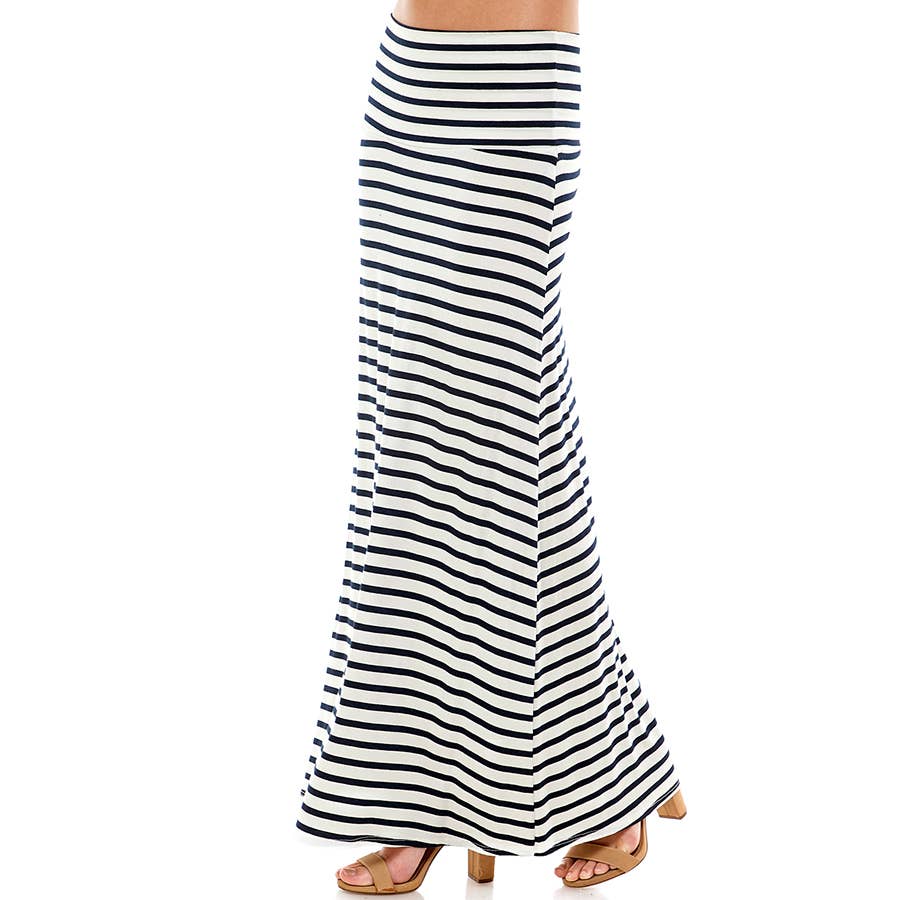 ASK-9001RS-Women's Stripe Comfort Maxi Skirt | Made in USA | Azules Wholesale