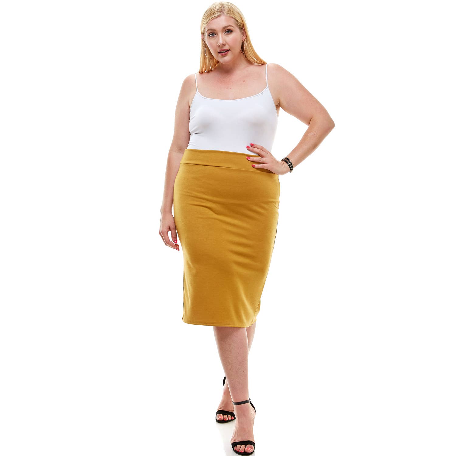 ASK-9014PTX Plus Size High Waisted Pencil Skirt | Made in USA | Azules Wholesale