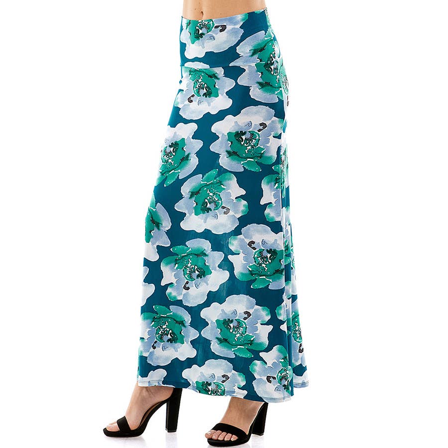 ASK-9001PS High Waisted Floral Print Maxi Skirt | Made in USA | Azules Wholesale