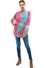 ATP-2321FT-A02 Tie Dye Oversized Long Sleeve Crew Neck Tunic | Made in USA | Azules Wholesale