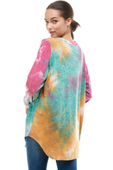 ATP-2321FT-A02 Tie Dye Oversized Long Sleeve Crew Neck Tunic | Made in USA | Azules Wholesale