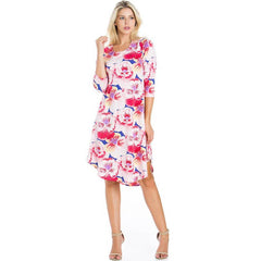 ADS-8263PS Women's Floral Mini Scoop Hem Dress | Made in USA | Azules Wholesale