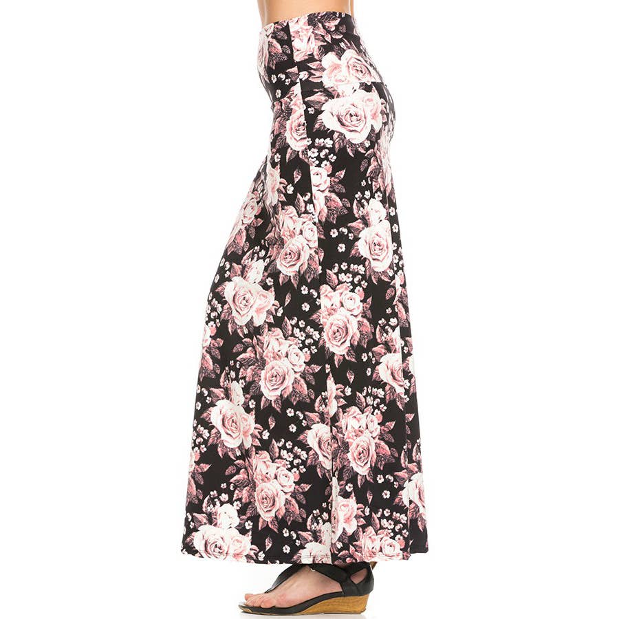 ASK-9001PS High Waisted Floral Print Maxi Skirt | Made in USA | Azules Wholesale