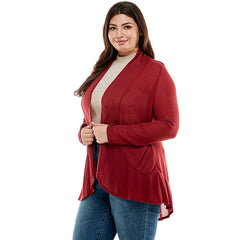 AJK-3016HCX-PLUS-Women's Long Sleeves Ruffled Hacci Cardigan | Made in USA | Azules Wholesale