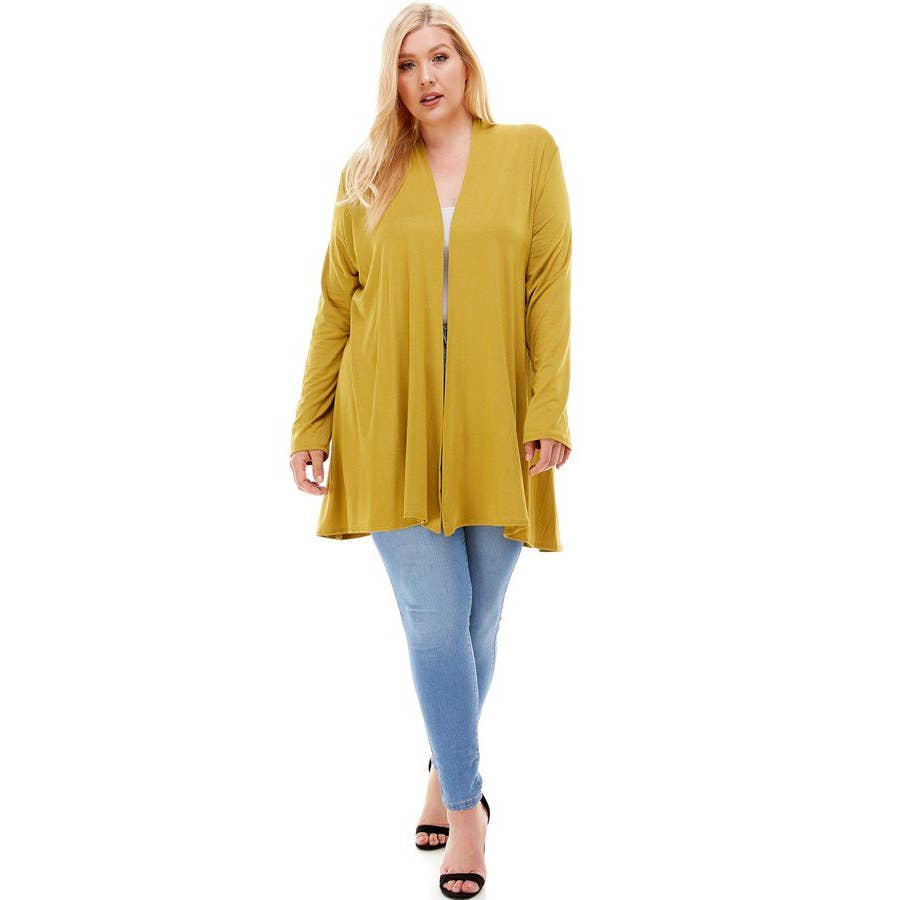 AJK-3001RSX Plus Size Long Sleeve Open Front Drape Cardigan | Made in USA | Azules Wholesale