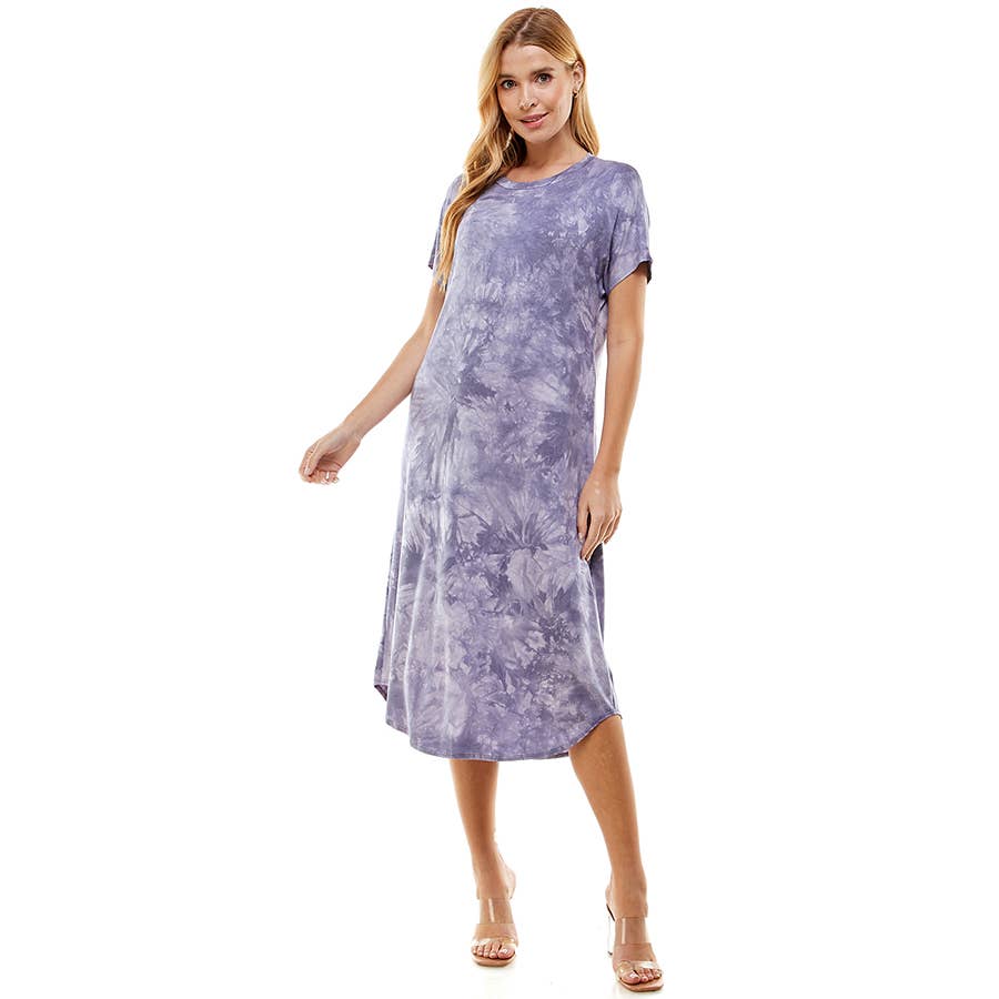 ADL-8252RS-Women's Loose fit Crew Neck Print Midi Dress | Made in USA | Azules Wholesale