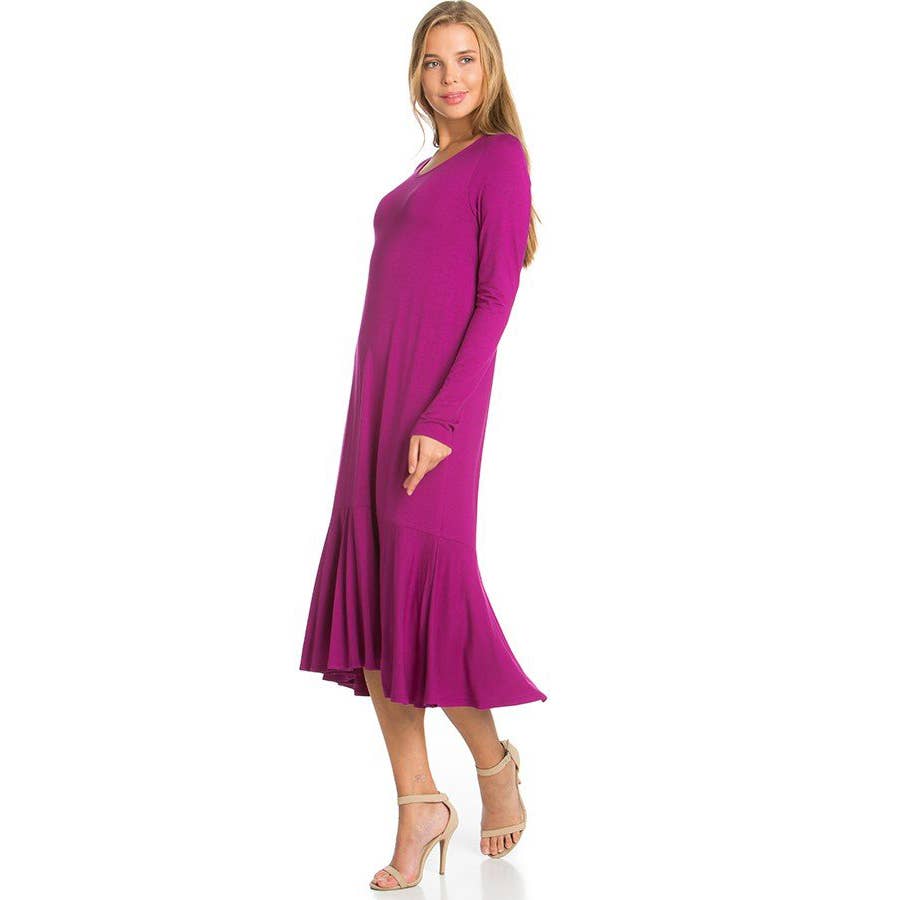 ADM-8258RS Ruffle Hem Long Sleeve Midi Dress | Made in USA | Azules Wholesale