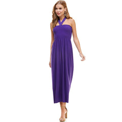 ADL-8268PS Halter Smocked Maxi Dress with Shirred Upper Top | Made in USA | Azules Wholesale