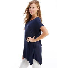 ATP-2307RS Cap Sleeve Basic Asymmetric Tunic | Made in USA | Azules Wholesale