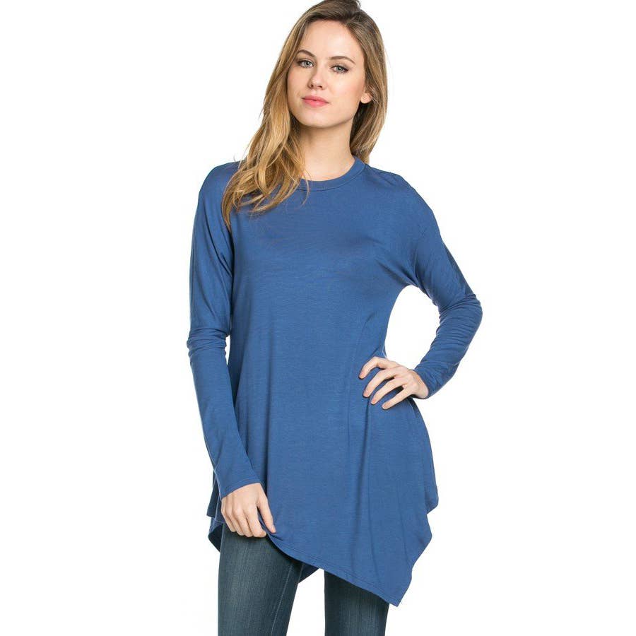 ATP-2262RS Asymmetric Crew Neck Long Sleeve Tunic | Made in USA | Azules Wholesale