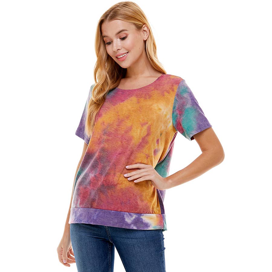 ATP-2328FT-Women's French Terry Tie Dye Top with Band | Made in USA | Azules Wholesale