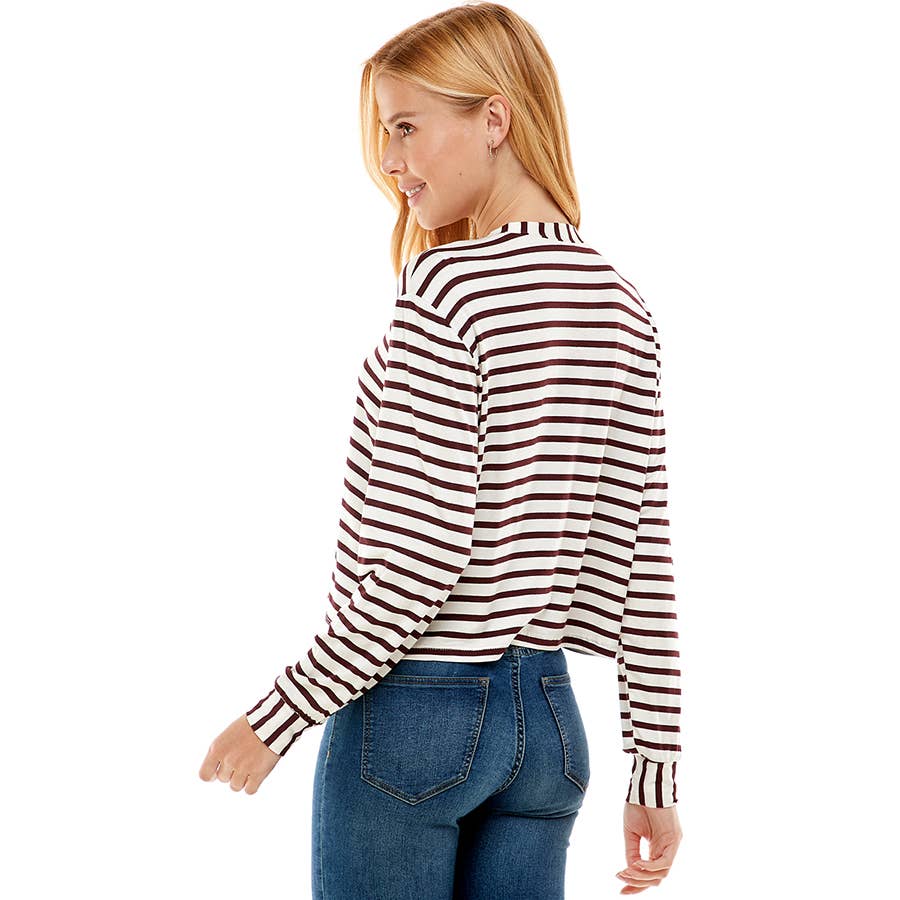 ATP-2331RS-Women's Crew Neck Stripe Print Long Sleeves Top | Made in USA | Azules Wholesale