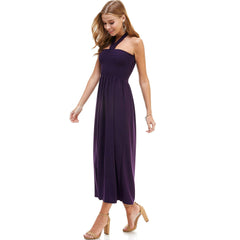 ADL-8268PS Halter Smocked Maxi Dress with Shirred Upper Top | Made in USA | Azules Wholesale