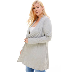 AJK-3001RSX Plus Size Long Sleeve Open Front Drape Cardigan | Made in USA | Azules Wholesale