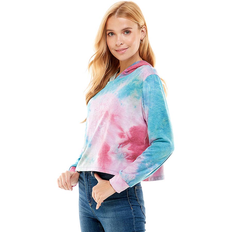 ATP-2332FT-Women's Hooded Long Sleeves Tie Dye top | Made in USA | Azules Wholesale
