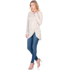 ATP-2294RHC Crew Neck Long Sleeve Front Knot Tunic | Made in USA | Azules Wholesale