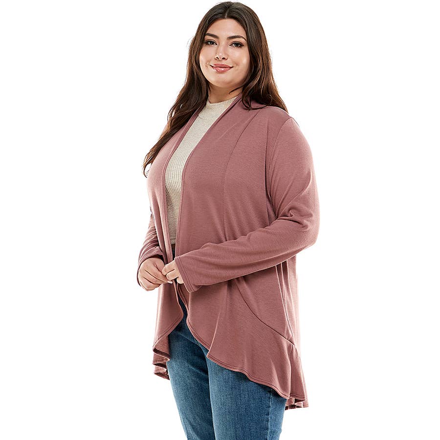 AJK-3016HCX-PLUS-Women's Long Sleeves Ruffled Hacci Cardigan | Made in USA | Azules Wholesale