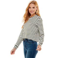 ATP-2331RS-Women's Crew Neck Stripe Print Long Sleeves Top | Made in USA | Azules Wholesale