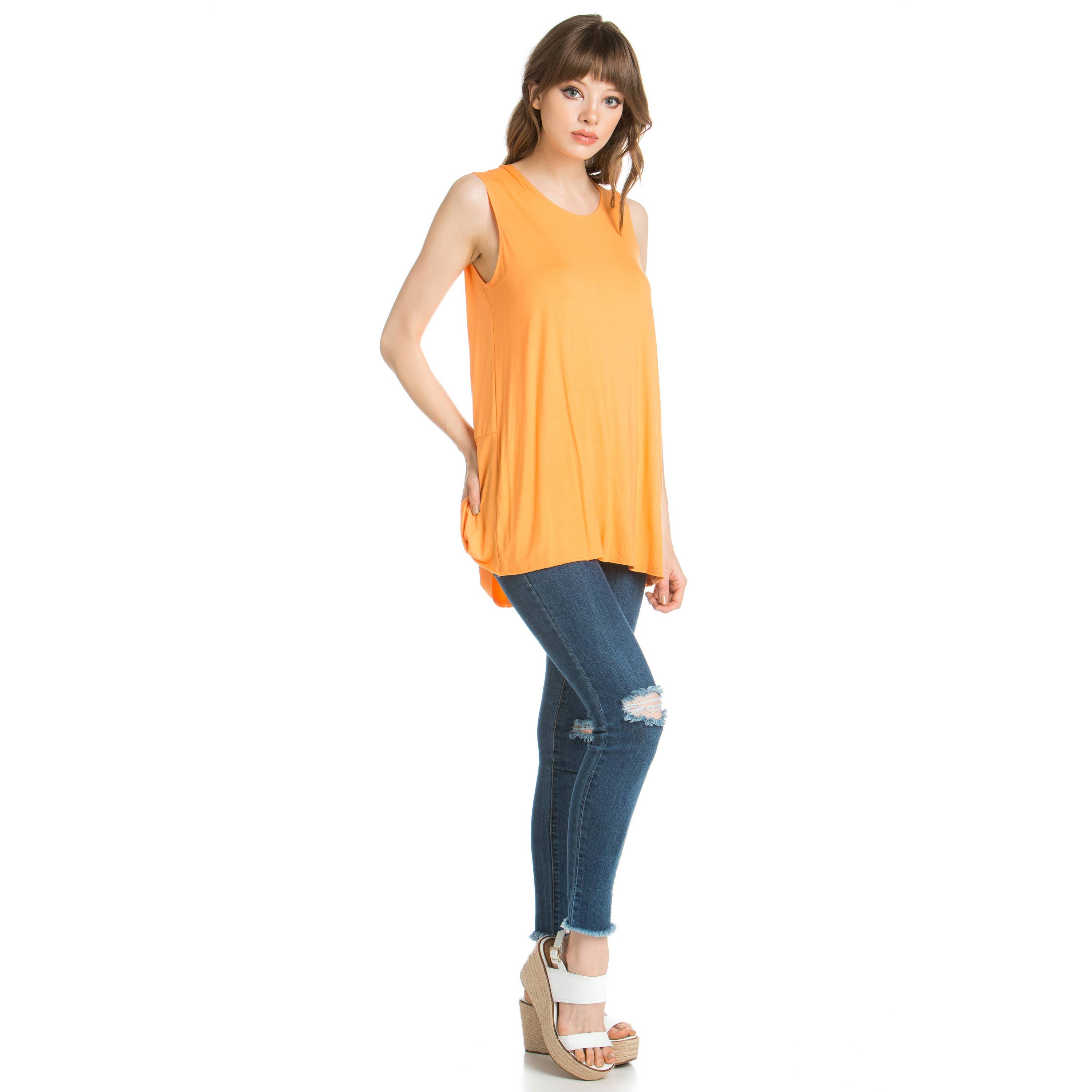 ATP-2284RS Sleeveless Back Ruffle Hem Tunic Top | Made in USA | Azules Wholesale