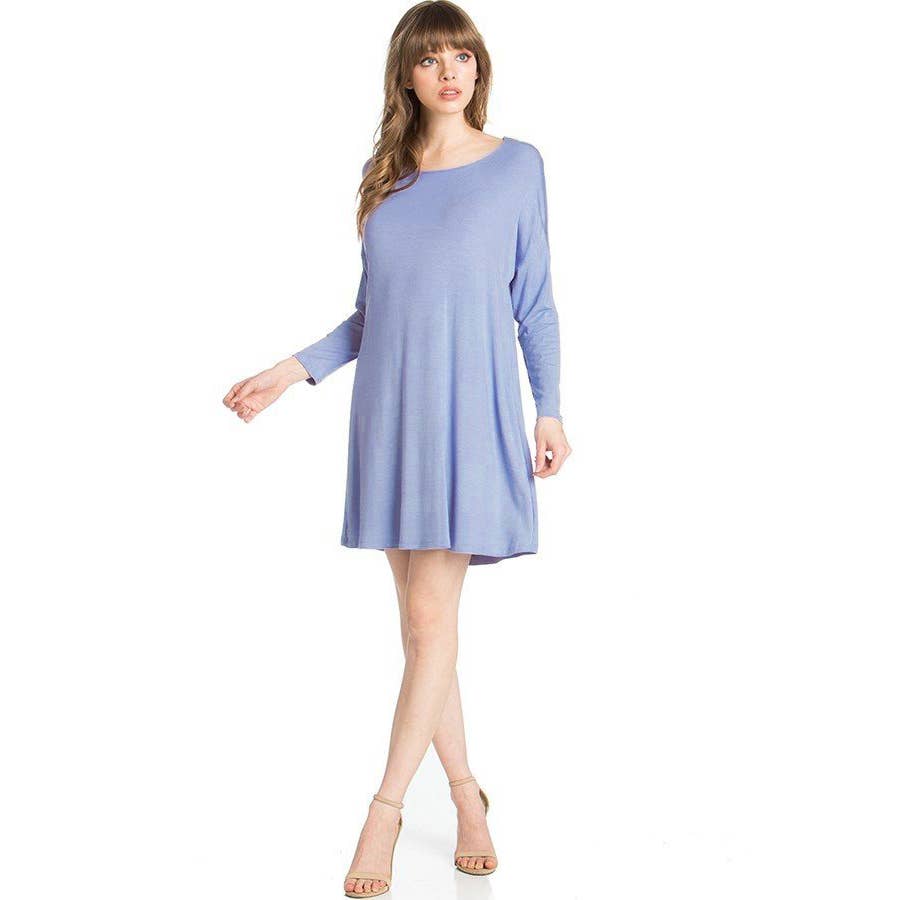 ADS-8225RS Long Sleeve Above The Knee Loose Fit Tunic Dress | Made in USA | Azules Wholesale