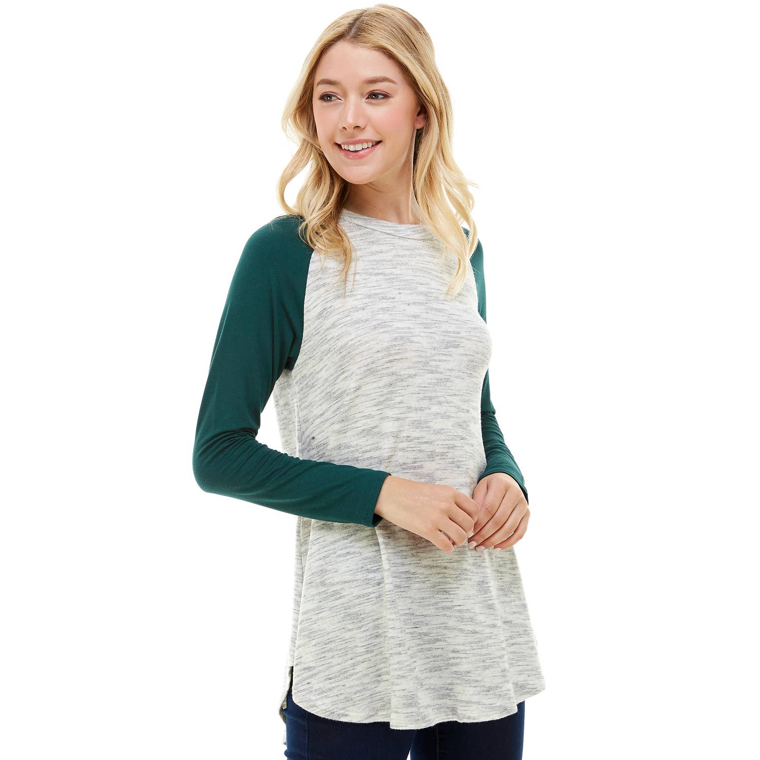 ATP-2311HC Contrast Poly Rayon Crew Neck Long Sleeve Tunic | Made in USA | Azules Wholesale