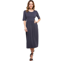 ADM-8267RS Elastic Waist Midi Dress With Pocket | Made in USA | Azules Wholesale