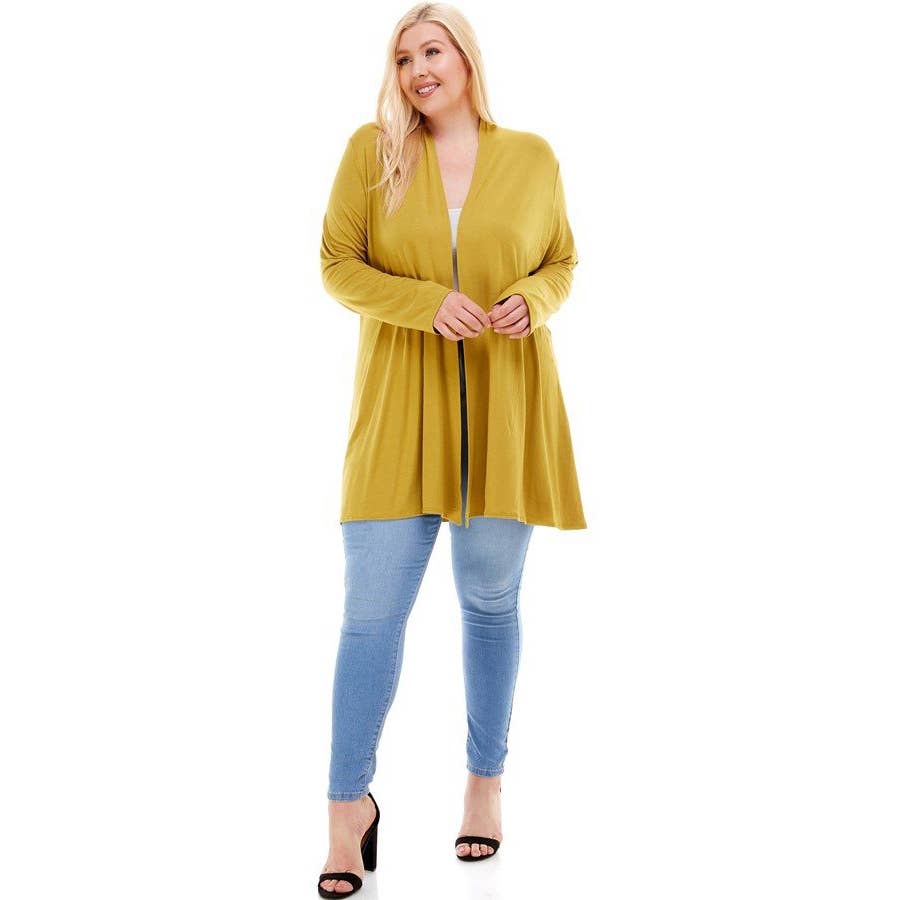 AJK-3001RSX Plus Size Long Sleeve Open Front Drape Cardigan | Made in USA | Azules Wholesale