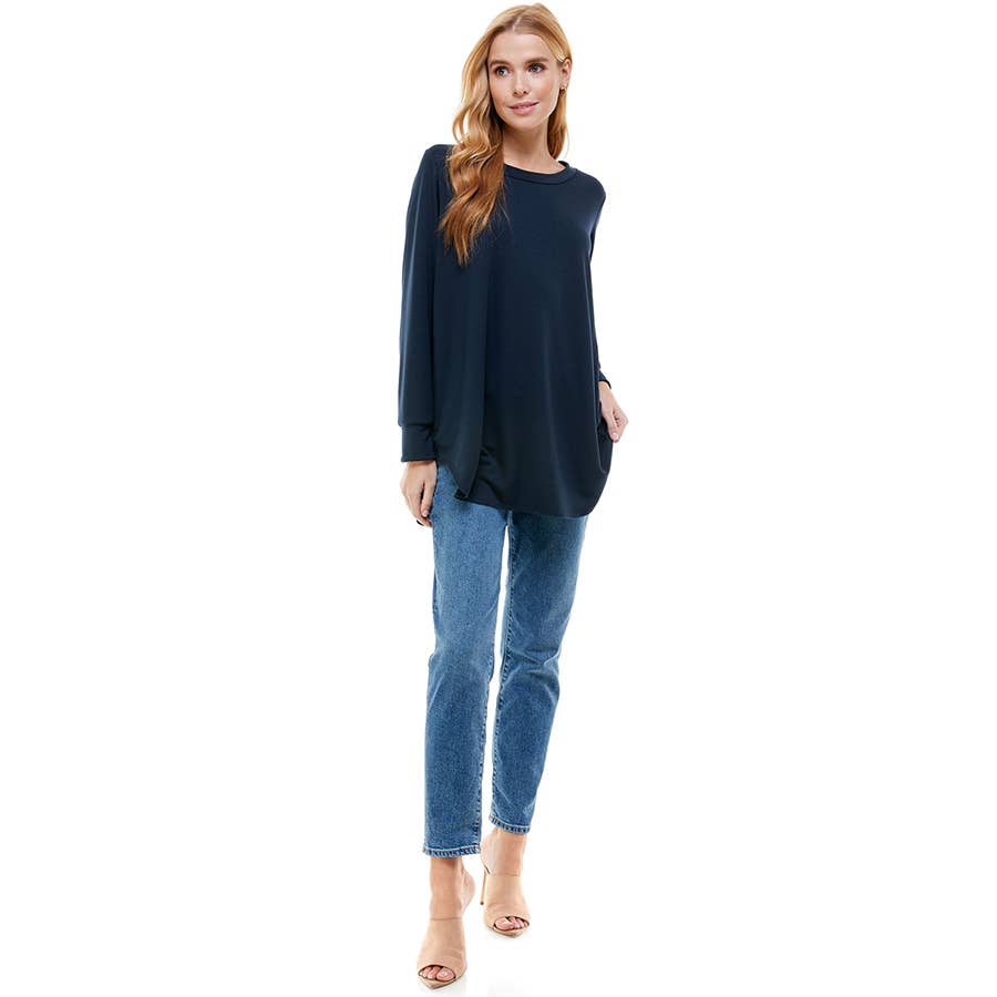 ATP-2321FT-Women's Oversized Long Sleeve Crew Neck Tunic | Made in USA | Azules Wholesale