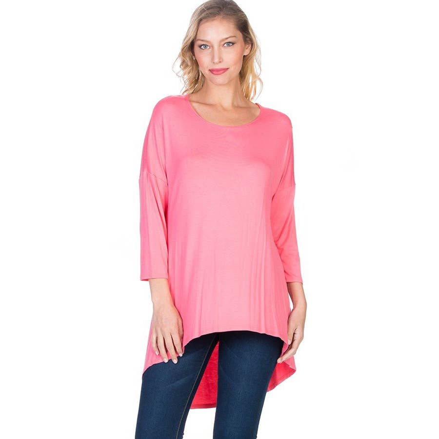 ATP-2211RS 3/4 SLEEVE HIGH-LOW TUNIC TOP | Made in USA | Azules Wholesale